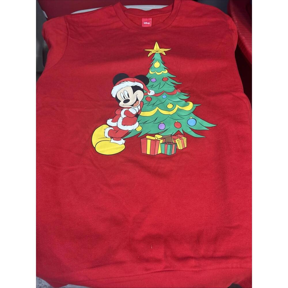 Disney Mickey Mouse Christmas Sweatshirt ‎ Men's 2XL (50-52) Red Cotton Poly New